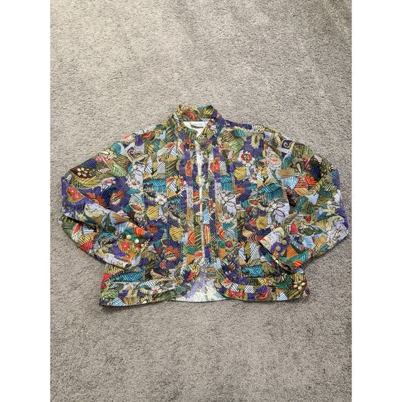 Chico's 100% Silk Jacket Size 2/Medium Open Front Multicolor Long Sleeve - Picture 1 of 7